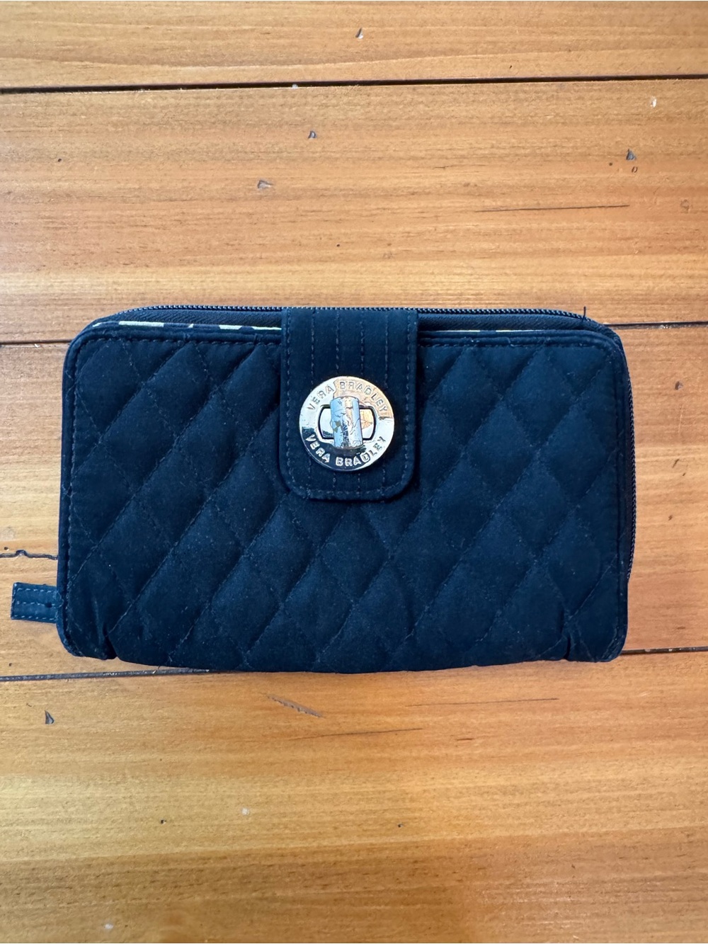Vera Bradley Turnlock Quilted Microfiber Wallet in Black
